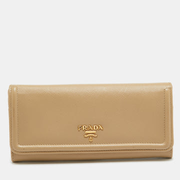 PRADA Beige Saffiano Leather Flap Continental Wallet