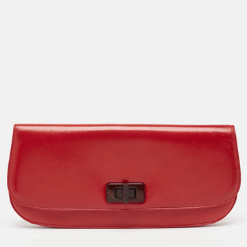 PRADA Red Leather Turnlock Flap Clutch