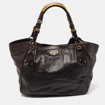 PRADA Brown Glace Leather Tote