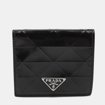 PRADA Black Glossy Triangle Quilt Leather Flap Card Case