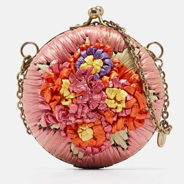 RED VALENTINO Multicolor Straw and Leather Daisy Round Chain Purse