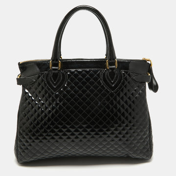 ROBERTO CAVALLI Black Quilted Patent Leather Grand Tour Tote