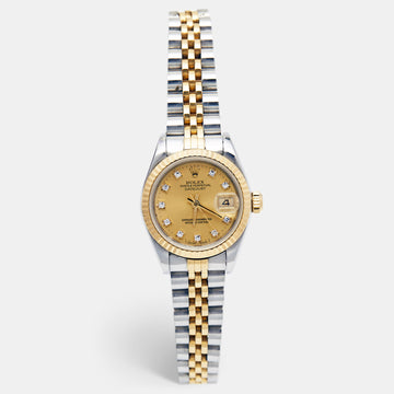 ROLEX Champagne Diamond 18k Yellow Gold And Stainless Steel Datejust 69173 Automatic Women's Wristwatch 26 mm