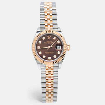 ROLEX Chocolate 18K Everose Gold Oystersteel Diamond Lady-Datejust M279171-0011 Women's Wristwatch 28 mm