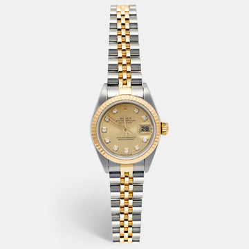 ROLEX Champagne Diamond 18K Yellow Gold Stainless Steel Datejust 79173 Women's Wristwatch 26 mm