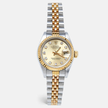 ROLEX Champagne Diamond 18K Yellow Gold Stainless Steel Datejust 16233 Unisex Wristwatch 36 mm