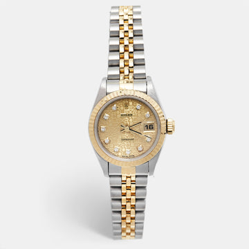 ROLEX Champagne Jubilee Diamond 18K Yellow Gold Stainless Steel Datejust 69173 Women's Wristwatch 26 mm