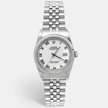 ROLEX White 18K White Gold Stainless Steel Datejust 16234 Men's Wristwatch 36 mm