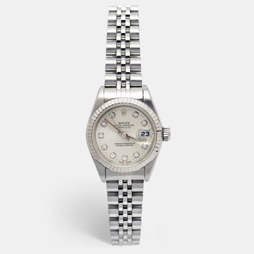 ROLEX Silver Diamond 18k White Gold Stainless Steel Datejust 69174 Women's Wristwatch 26 mm