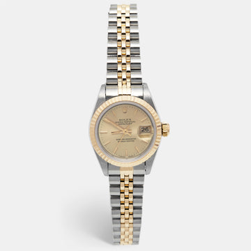 ROLEX Champagne 18k Yellow Gold Stainless Steel Datejust 69173 Women's Wristwatch 26 mm