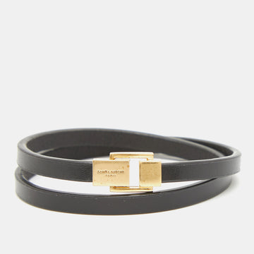 Saint Laurent Le Carre Leather Gold Tone Double-Wrap Bracelet