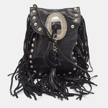Saint Laurent Black Leather Anita Fringed Shoulder Bag