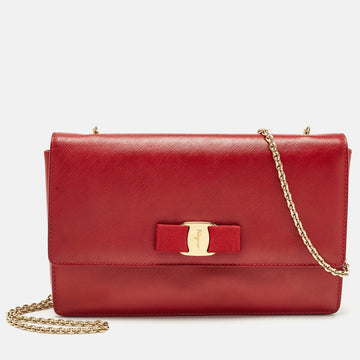 SALVATORE FERRAGAMO Red Leather Miss Vara Shoulder Bag
