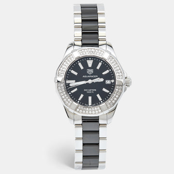 TAG HEUER Black Stainless Steel Diamond Ceramic Aquaracer WAY131E.BA0913 Women's Wristwatch 35 mm