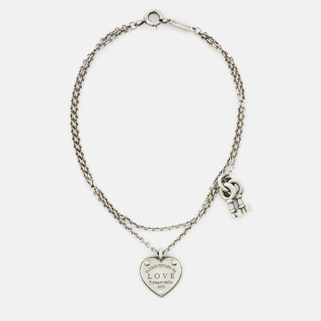 TIFFANY & CO. Return To Tiffany Sterling Silver Love Heart Tag & Key Charm Bracelet