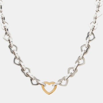 TIFFANY & CO. Heart Link Sterling Silver 18k Yellow Gold Necklace