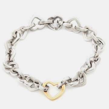 TIFFANY & CO. Heart Link Sterling Silver 18k Yellow Gold  Bracelet
