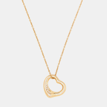 TIFFANY & CO. Elsa Peretti Open Heart Diamond 18k Rose Gold Pendant Necklace