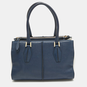 TOD'S Blue Leather D-Cube Double Zip Tote