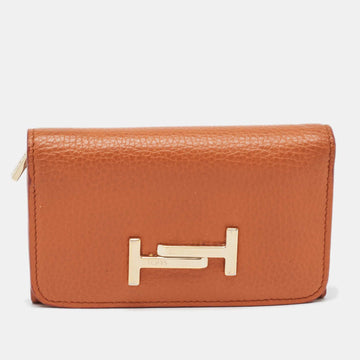 TOD'S Orange Leather Double T Trifold Wallet