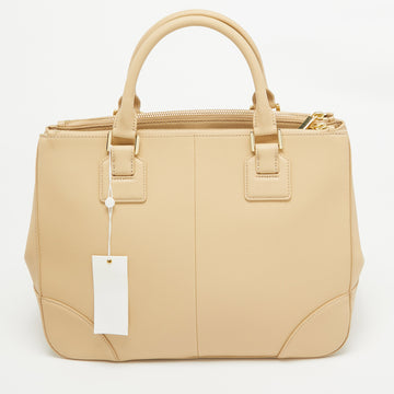 TORY BURCH Toasted Wheat Leather Robinson Double Zip Tote