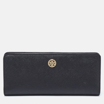 TORY BURCH Black Leather Robinson Flap Continental Wallet