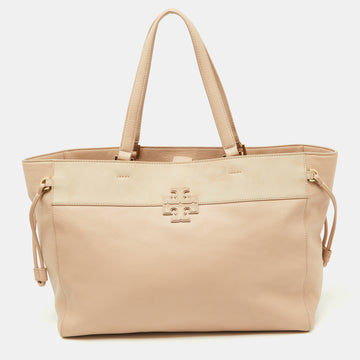 TORY BURCH Light Pink/Beige Leather Drawstring Tote