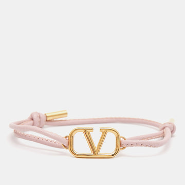 VALENTINO VLogo Leather Gold Tone Bracelet
