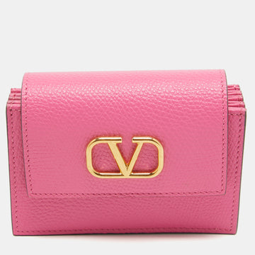 VALENTINO Pink Leather VLogo Accordion Card Holder