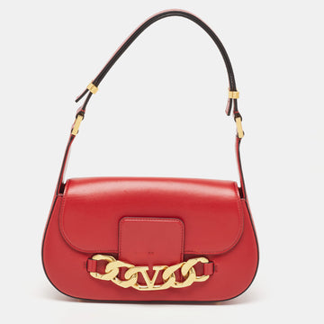 VALENTINO Red Leather VLogo Chain Bag