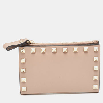 VALENTINO Dusty Pink Leather Rockstud Compact Wallet