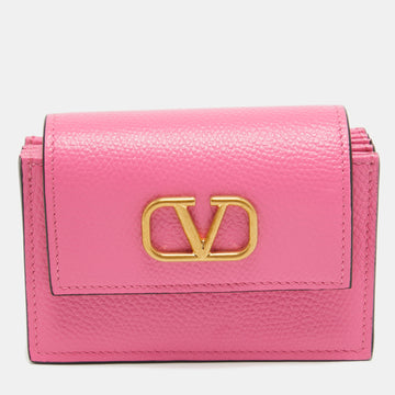 VALENTINO Pink Leather VLogo Accordion Card Holder