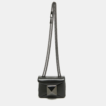 VALENTINO Black Leather Micro One Stud Crossbody Bag