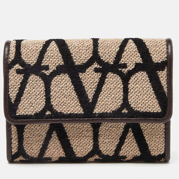 VALENTINO Tri Color Fabric and Leather Vlogo Compact Wallet