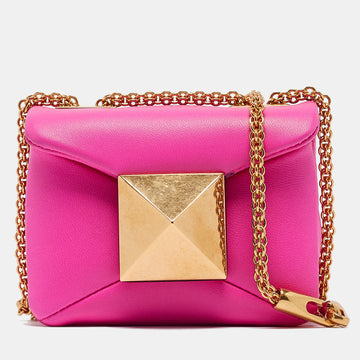 VALENTINO Pink Leather Micro One Stud Chain Bag