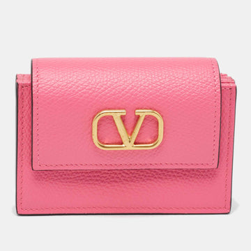 VALENTINO Pink Leather VLogo Gusset Card Case