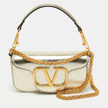 VALENTINO Metallic Gold Leather Small Loco Shoulder Bag