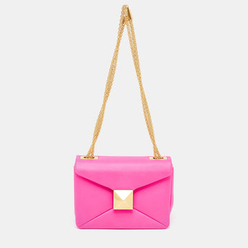 VALENTINO Pink Leather One Stud Flap Shoulder Bag