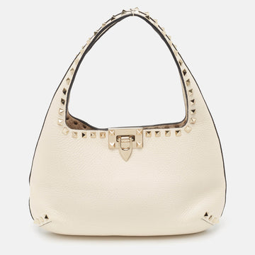 VALENTINO Off White Leather Small Rockstud Hobo