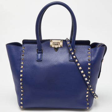 VALENTINO Blue Leather Rockstud Trapeze Tote with Wallet