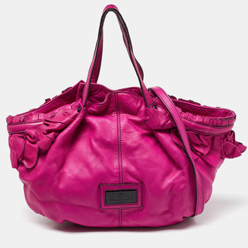 VALENTINO Pink Leather Ruffle Satchel