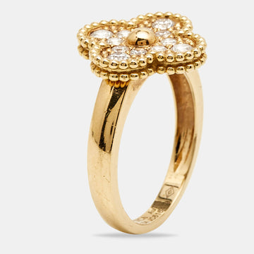 VAN CLEEF & ARPELS Vintage Alhambra Diamond 18k Yellow Gold Ring Size 54
