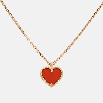 VAN CLEEF & ARPELS Sweet Alhambra Carnelian 18K Rose Gold Heart Pendant Necklace