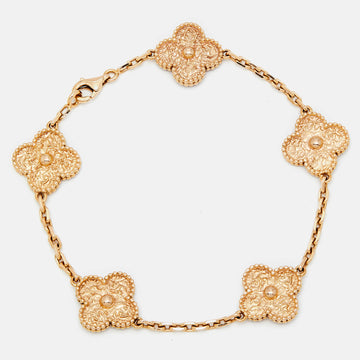 VAN CLEEF & ARPELS Vintage Alhambra Textured 18k Rose Gold 5 Motif Bracelet