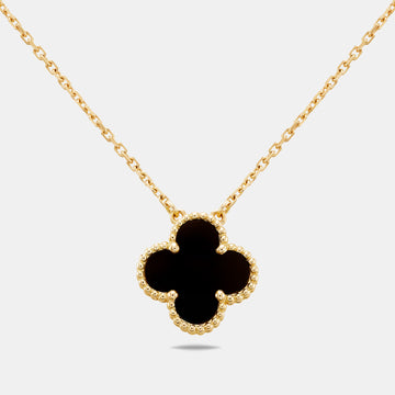 VAN CLEEF & ARPELS Vintage Alhambra Onyx 18k Yellow Gold Necklace