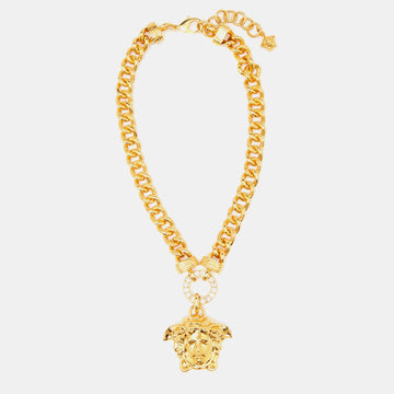VERSACE Medusa Crystal Gold Tone Necklace