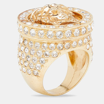 VERSACE Medusa Crystal Gold Tone Ring Size 58