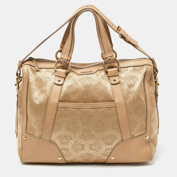 VERSACE Beige Signature Canvas and Leather Satchel