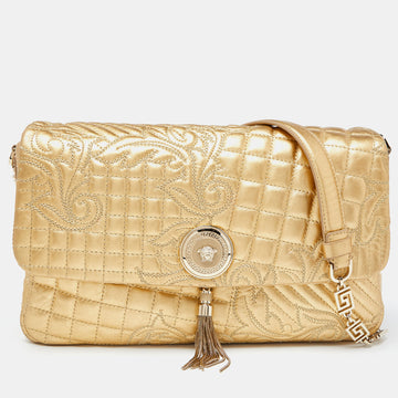 VERSACE Gold Barocco Leather Vanitas Medea Shoulder Bag