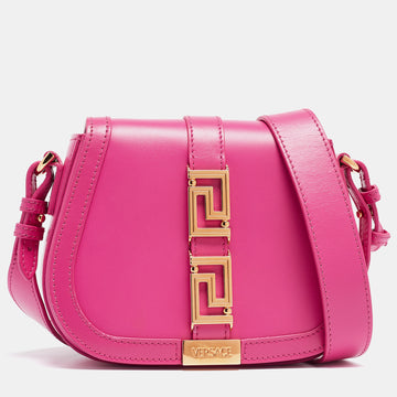 VERSACE Pink Leather Greca Shoulder Bag